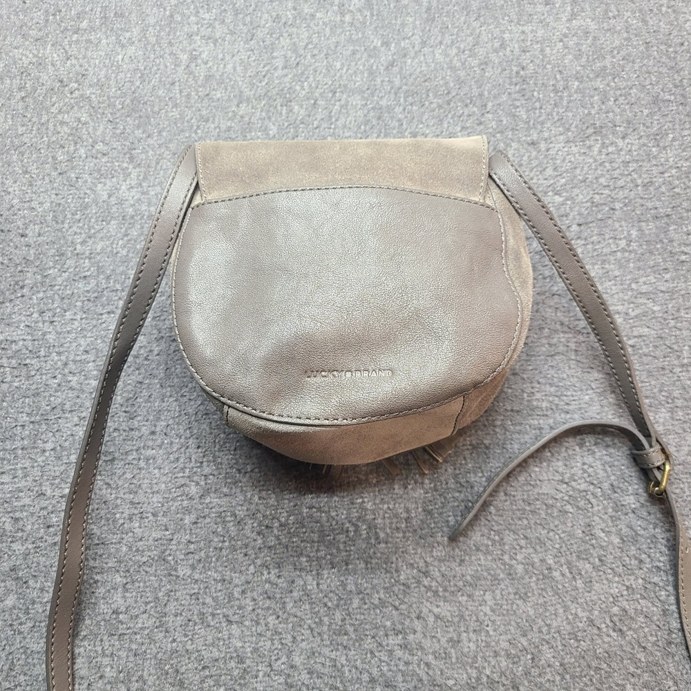 Lucky Brand Suede Tassel Fringe Crossbody Bag Gray Boho - Picture 4 of 6